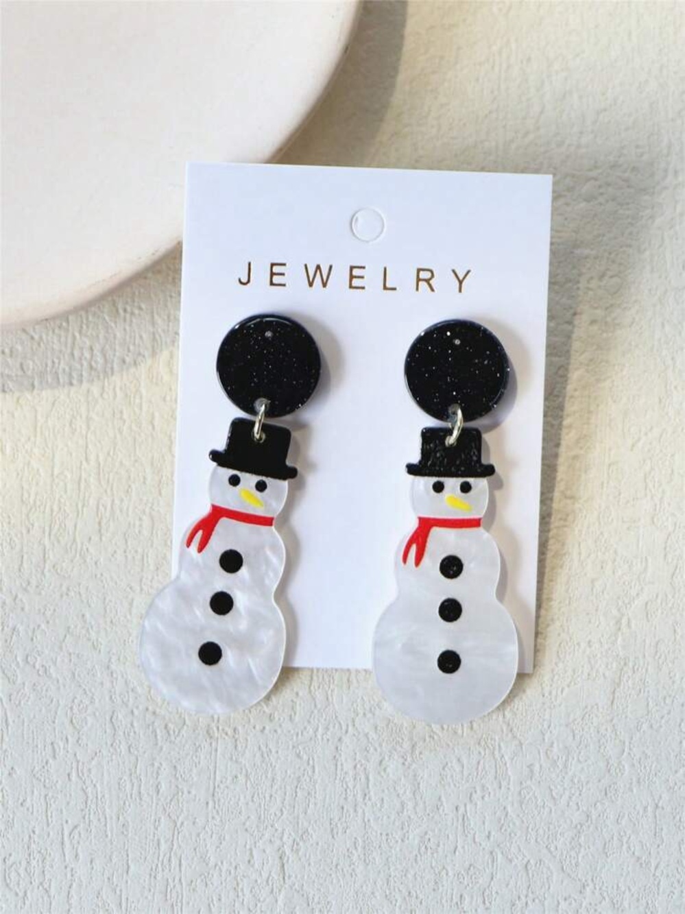 White Snowman Drop Earrings with Red Scarf
